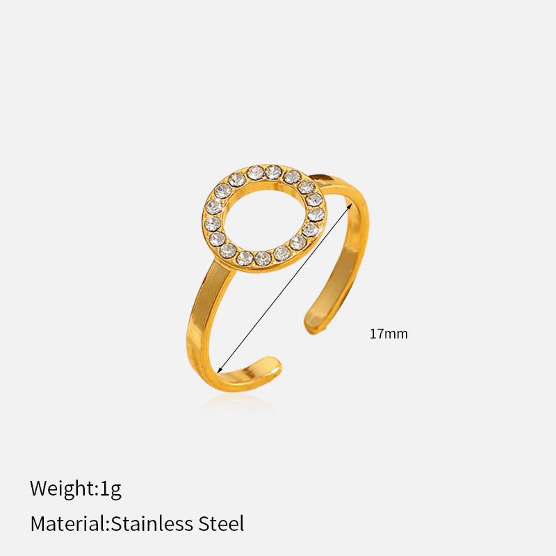 

Golden Rhinestone Open Ring, Fashion Luxury Premium 316 Stainless Steel Titanium Steel Women Ring Jewelry 1