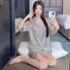 Premium Silver Powder Cartoon Ice Silk Pajamas Women'S Summer Short-Sleeved Loose And Comfortable Loungewear Set