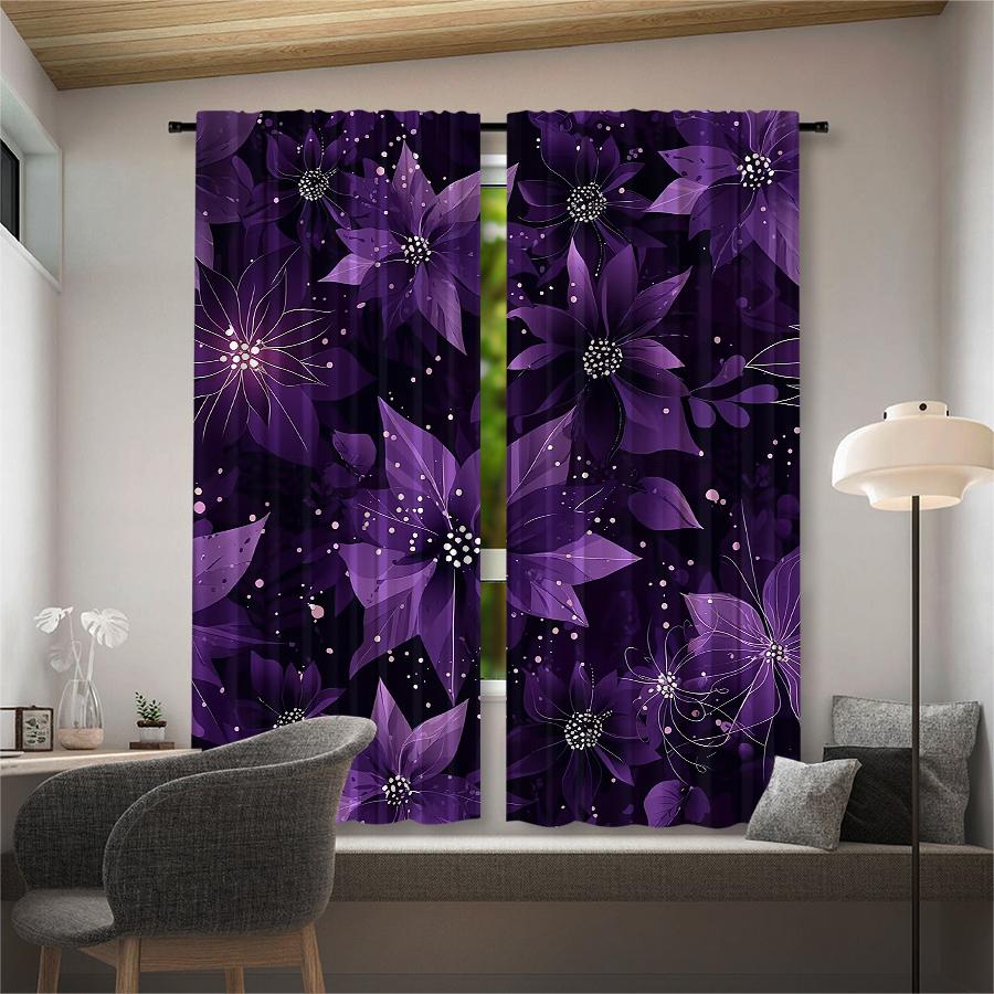 Christmas Flower Printed Curtains Decorations Home Room Set Of 2 Made Polyester