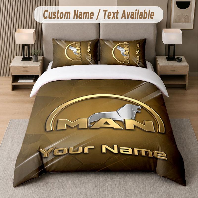 Juego de Cama Personalizado Patrón Camión MAN, Imprimir Nombre Texto 1 Funda Nórdica más 2 Fundas de Almohada Textile para el Hogar