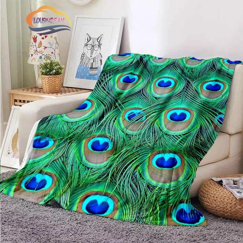 Peacock Feather Flannel Blanket Children's Blanket Sofa and Bed Warm Blanket Office Blanket Portable Travel Camping Blanket