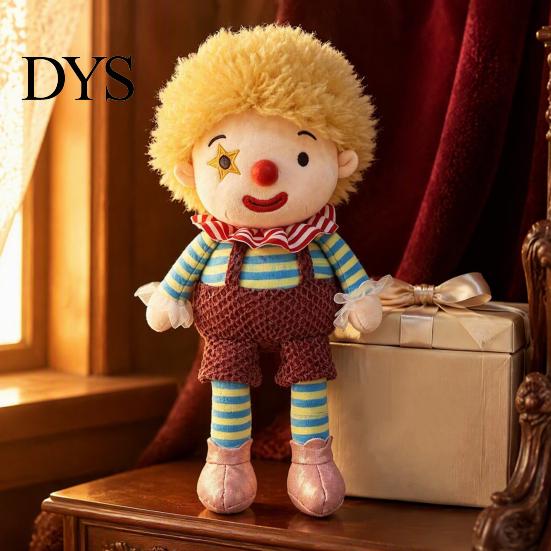 Unique Room Decor Vintage Circus Clown Plush Toy, Soft Stuffed Jester Doll with Embroidered Face, Retro Decorative Figurine for Shelf, Cute