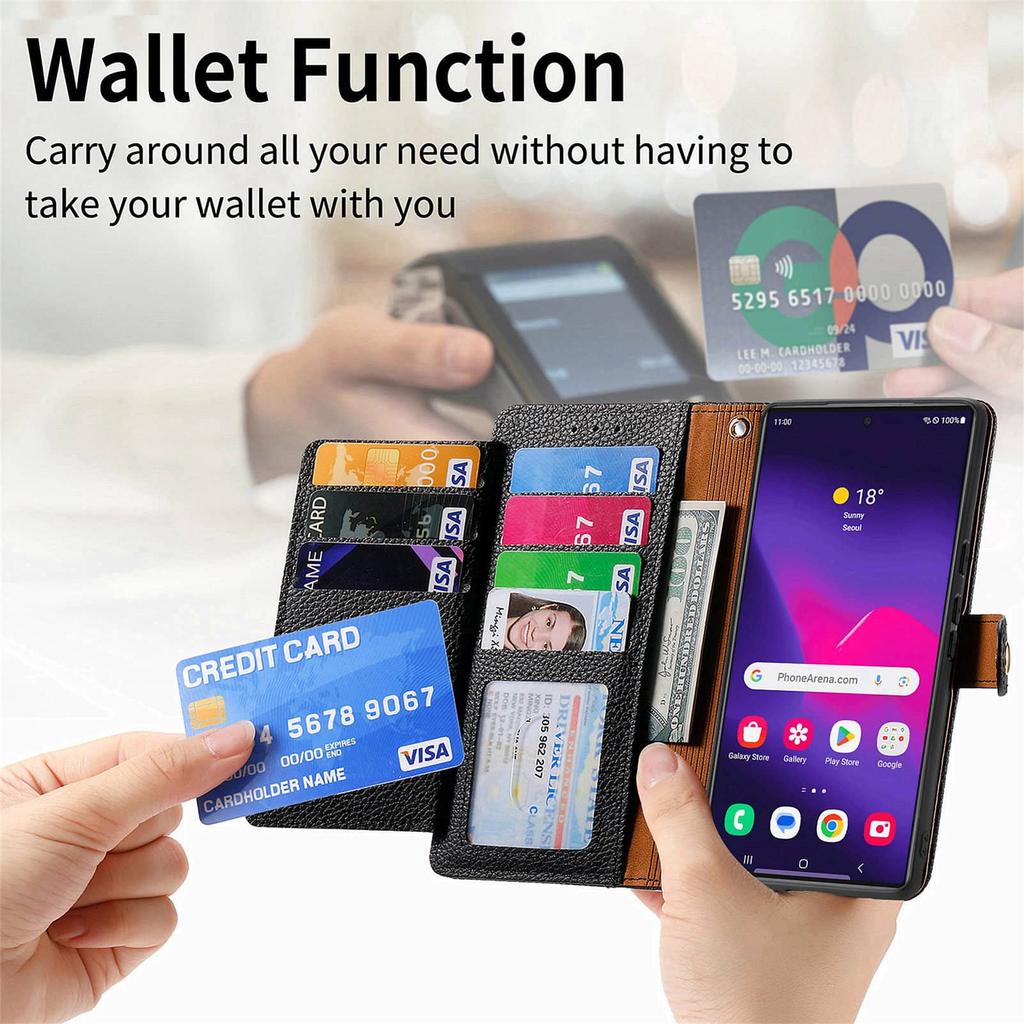 Wallet Case for Samsung Galaxy S25 S24 S23 S22 S21 S20 Ultra Zipper Pocket Purse with Wrist Strap, Stand RFID Flip Card Holder