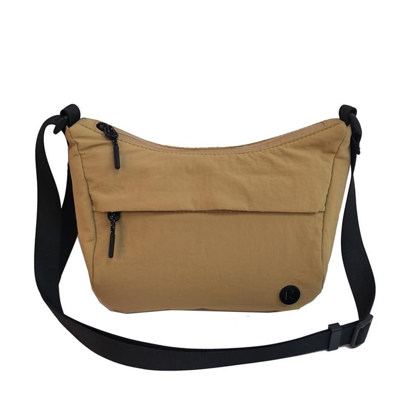 

MIDIRO Shoulder Bag, Unisex, Double Zippered Storage, Lightweight Nylon Material, Adjustable Shoulder Strap, Wear-Resistant, Khaki Color, Perfect for