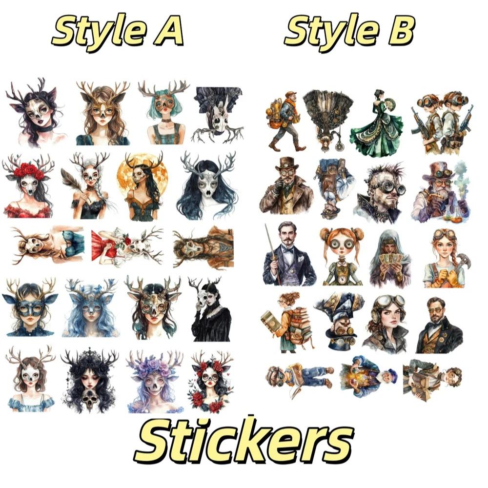 1 set Watercolor Steampunk Character Girl Stickers DIY Scrapbook Diary Decoration Album Style Stationery Journaling Planner жёлтый