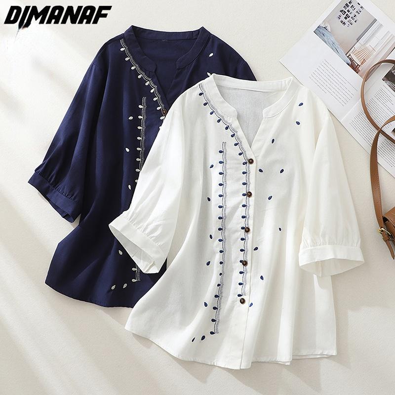 

DIMANAF 2023 Плюс Размер Летняя блузка Новые вышитые топы & тройники Цветочная футболка Женщины Свободные Повседневные Базовые V-образный вырез Топы & Тройники