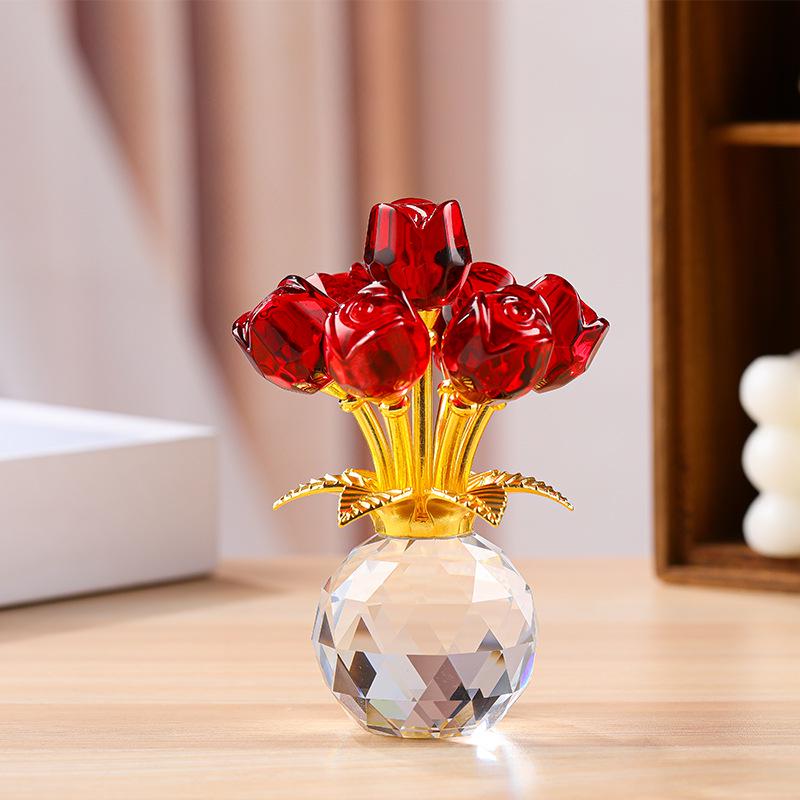 Elegant Crystal Rose Eternal Bloom Ornament - Perfect for Qixi or Valentine's Day Gifts, Living Room Decor, and Handcrafted Art.