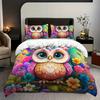 2/3pcs Duvet Cover Set (1 Duvet Cover + 1/2 PillowcaseWithout Core)3D Cartoon Cute Owl Printed Bedding Set for Bedroom