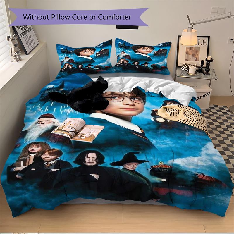 3pcs Hogwarts Wizardry Harry Potter Bedding Set, Including 1 Quilt Cover and 2 Pillow Shams,Soft and Comfortable Home Bedroom.F033