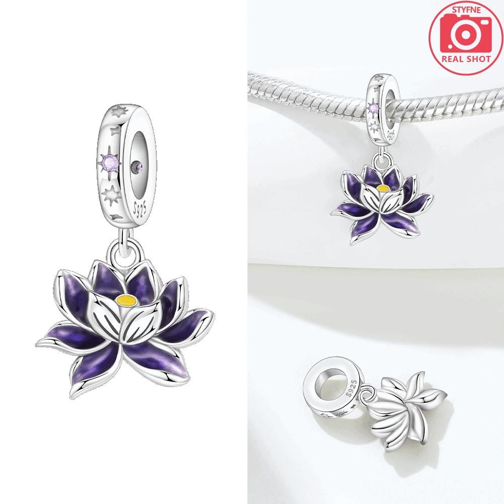 Purple Iris Blue Anemone Pendant Heart Tulip Originalcopper Bead Fit Bracelet Diy Fine Gift Women Jewelry Accessory