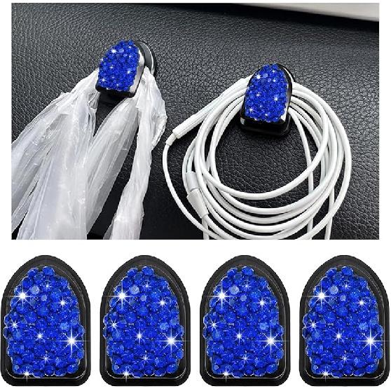 4PCS Bling Car Mini Hooks, Multifunctional Adhesive Small Auto Storage Hook for Key Cable Mask, Crystal Rhinestone Dashboard Hanging Hook, Interior