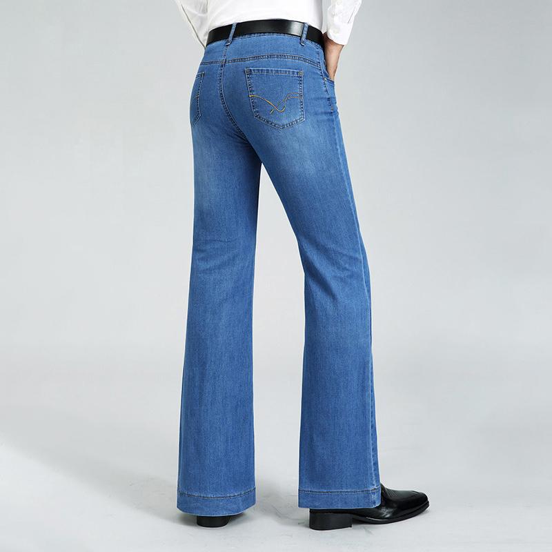 Men's Mid Waist Denim Flared Trousers Men's Stretch Loose Wide-Leg Jeans