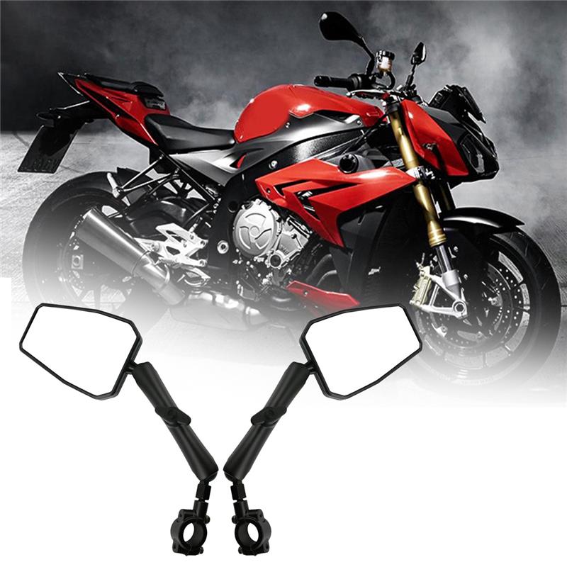 NEW-Universal Angle Adjustable Motorcycle Mirror With 7/8Inch Handlebar Mount And 8/10Mm Screws For Bike Scooter Moped Parts
