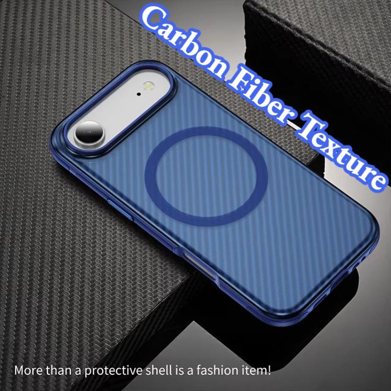 Matte Carbon Fiber Pattern Clear Phone Case for IPhone 17Air 16E 15 14 Plus 13 12 Pro Max Magnetic Charge Anti-Drop Protect Case