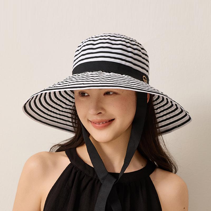 Striped Fisherman Hat Foldable Sunset Hat for Summer Seaside Travel