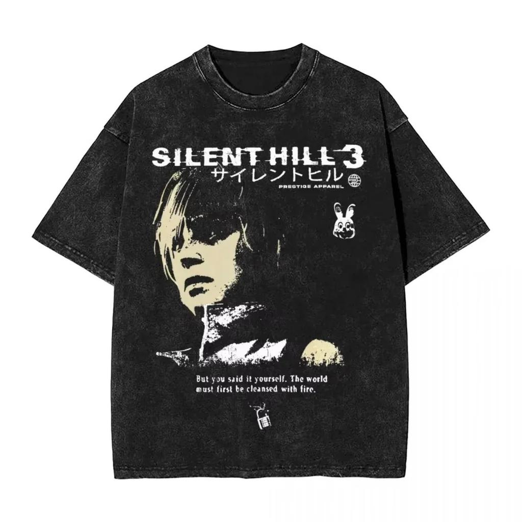 2026 Horror Silent Hill Heavens Night Ausgewaschener Print T-Shirts Hip Hop T-Shirt Street Streetwear Unisex Kurzarm Oberteile Oversized T-Shirt