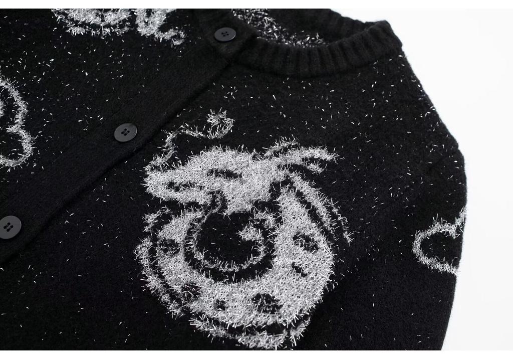 Autumn 2025 Women's Fashion Animal Jacquard Knit Cardigan, European & American Style.