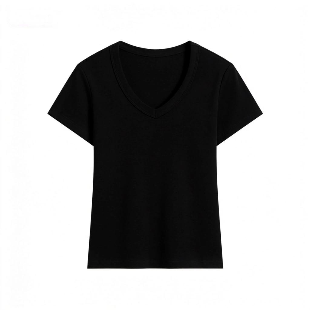Summer Solid Color V-Neck Slim-Fit T-Shirt for Women, New Slim-Fit Round-Neck Short-Sleeve Top