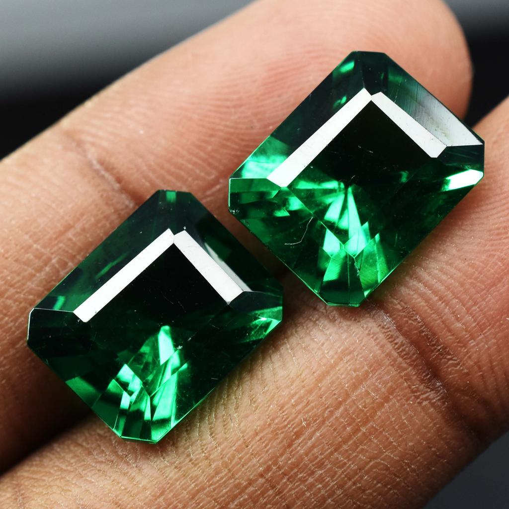 Natural Green Garnet Pair Emerald Cut CERTIFIED 20.10 Ct Loose Gemstone For Gift A-5759