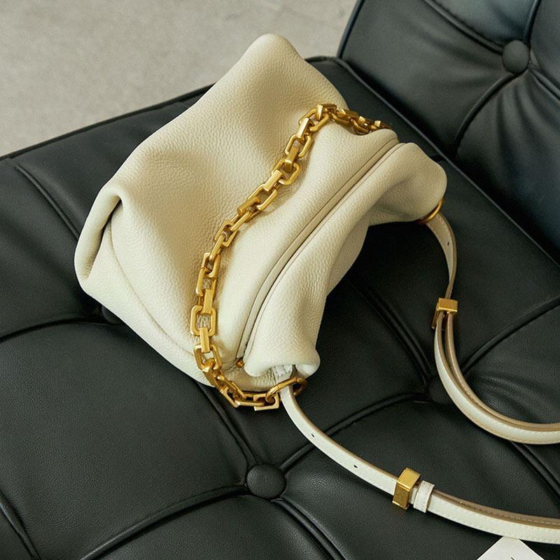 Bag Woman Genuine Leather Pleated Cloud Bag Fashion Chain Dumpling Bag Shoulder Crossbody Bag