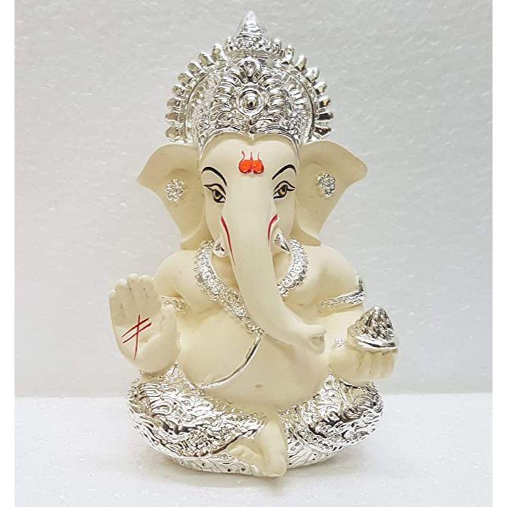 Silver Plated Ganesha Idol Silver Chandan Ganesh Idol For Car Dashboard Ganesha Murti Ganpati Idol For Home Decor