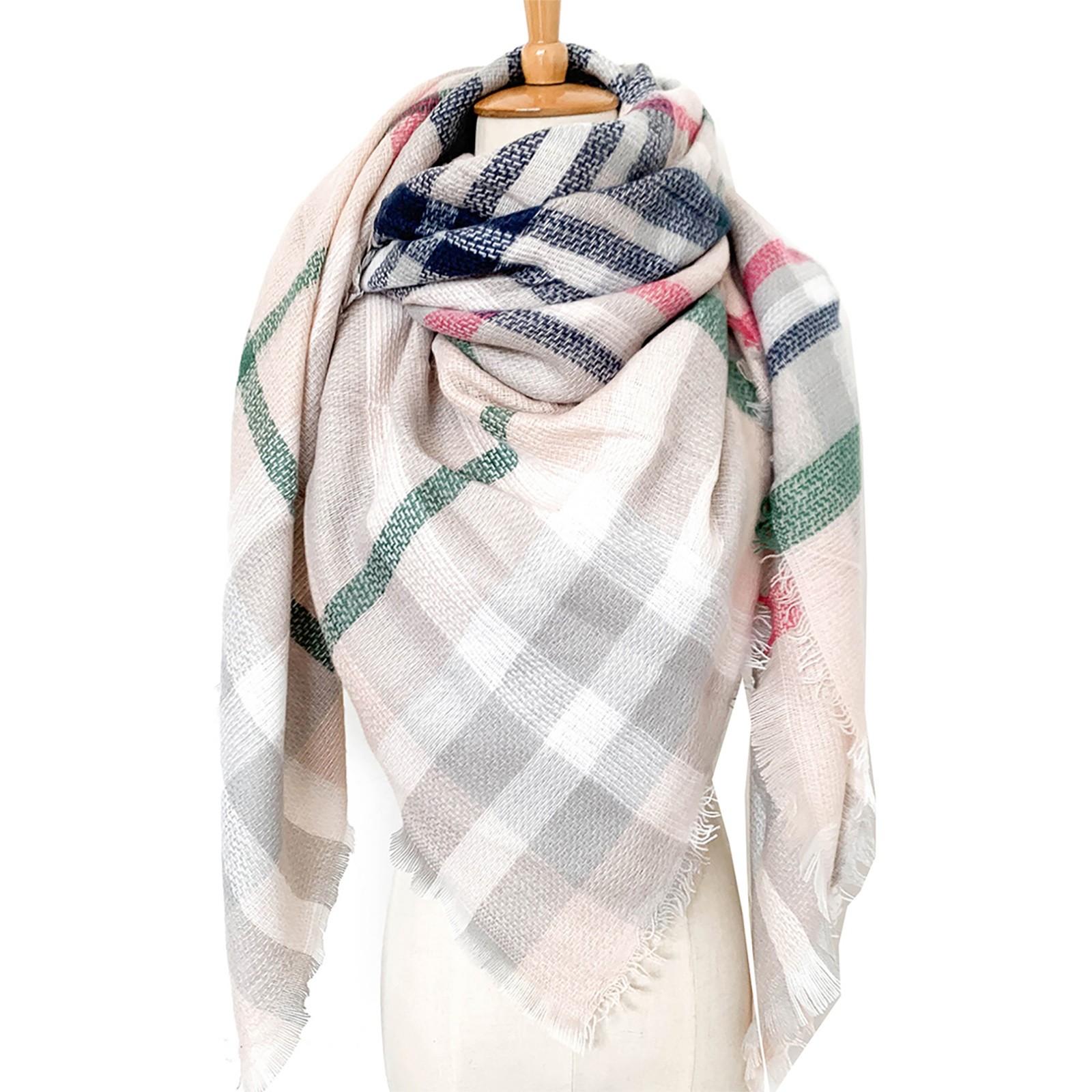 

Женский осенне-зимний рождественский модный теплый повседневный однотонный клетчатый длинный шарф One Size белый