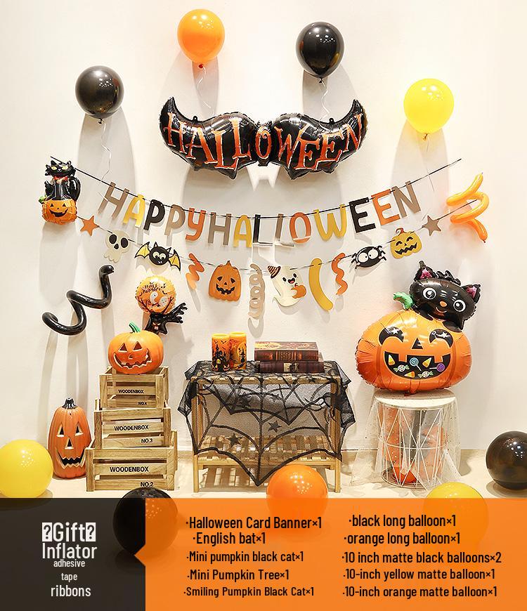 Halloween Theme Balloons and Pumpkin Lanterns for Indoor Decoration and Wall Scene Layout