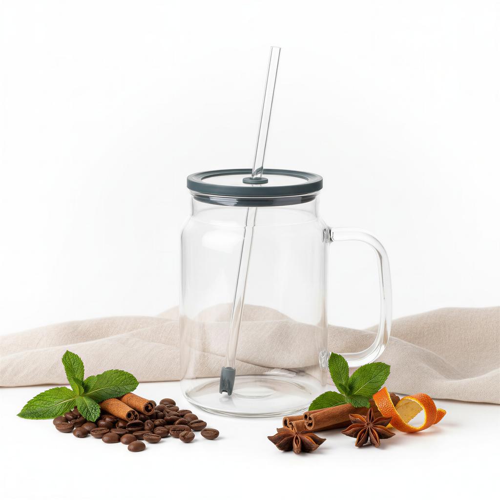 Tazza in Bottiglia di Vetro Grande 1.5L Trasparente Con Tappo E Cannuccia Grande in Vetro