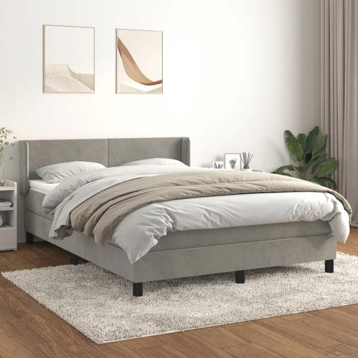 3130841 vidaXL Divan Bed and Mattress Light Grey 140x200cm Velvet