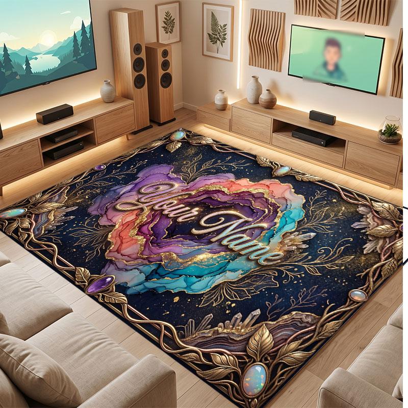 Decorative Artwork Theme Crystal Velvet Floor Rug Personalized Custom Name Text Warm Carpet Home Decoration