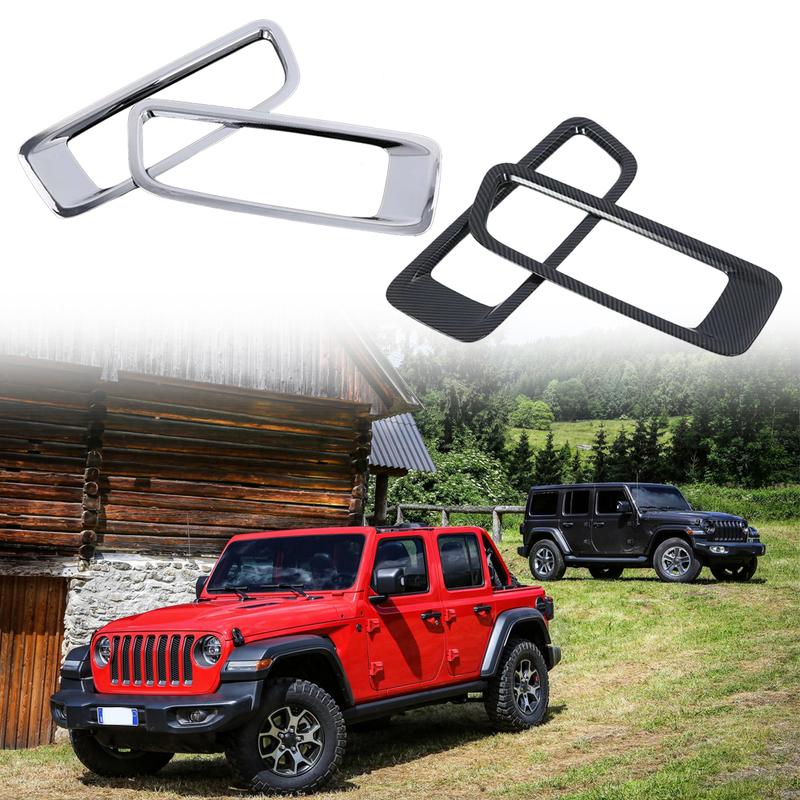 2pcs For Jeep Wrangler JL 2018     Front Hood Air Vent Frame Covers Carbon Fiber Look/Silver Decorative Parts