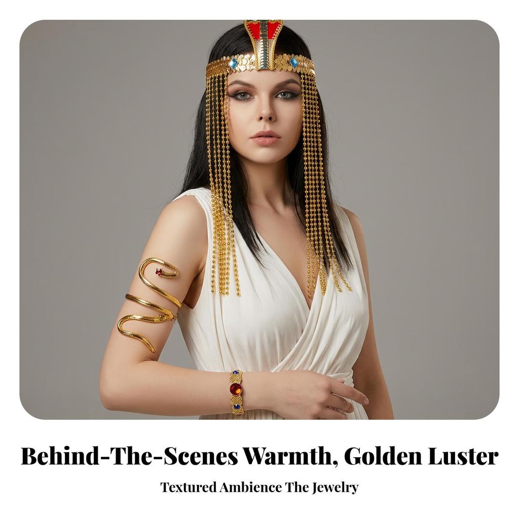 3 Pieces Beaded Headpiece with Egyptian Queen Accessory Shiny for Cosplay
