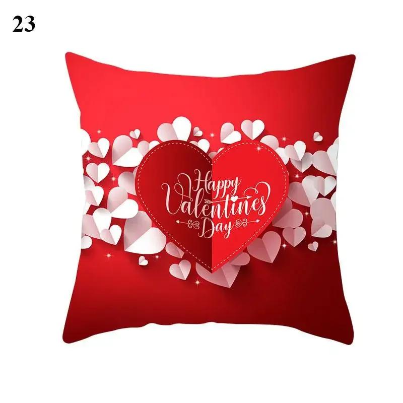 Valentine's Day Cushion Cover Red Heart Print Pillowcase Pillowcase Sofa Sofa Pillowcase