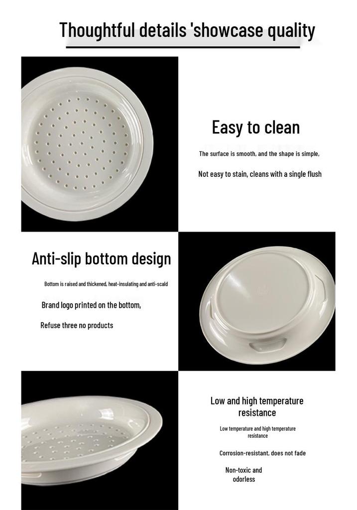 Round Melamine Dumpling Plate with Draining Layer - Imitation Porcelain Tableware for Home and Commercial Use