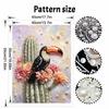 Relaxing DIY Pearl Painting Kit Framed with Toucan Cactus Design 5D Sparkling Bead Canvas Craft for Girls Bedroom Decor Art Gift