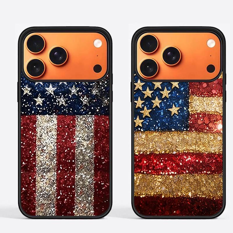 Luxury USA American Flag Phone Case for iPhone 17 16 15 Pro Max 14 Plus 13 12 Pro 11 MAX Plus Cool Creative Silicone Black Cover