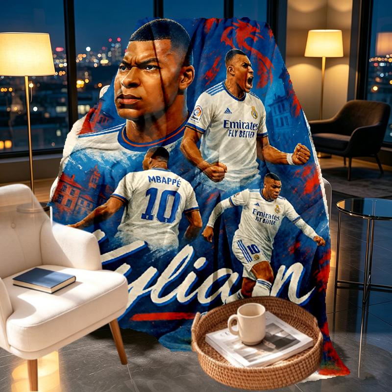 Kylian Mbappe Print Blanket - Soft & Comfortable, for Bedroom, Travel, Sofa, Home Decoration - Birthday Christmas Gift for Friend