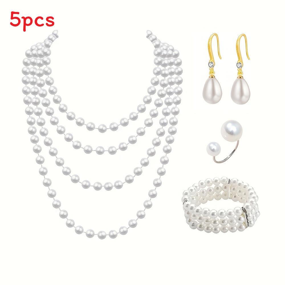 

Artificial Pearl Jewelry Set For Women With Loop Earrings For Party Wear Set2