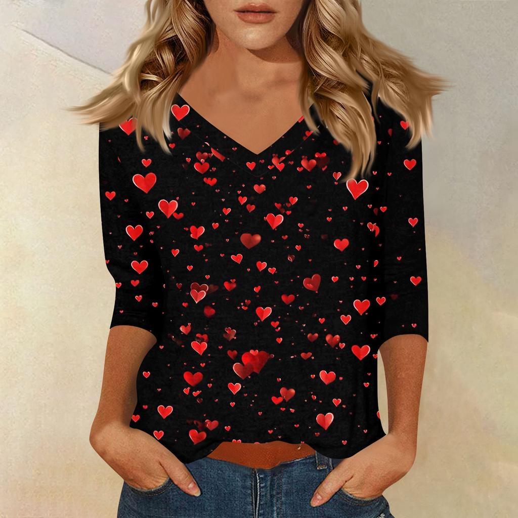 Women's T Shirt Print 3/4 Sleeve Daily Weekend Fashion Basic V- Neck Regular Top