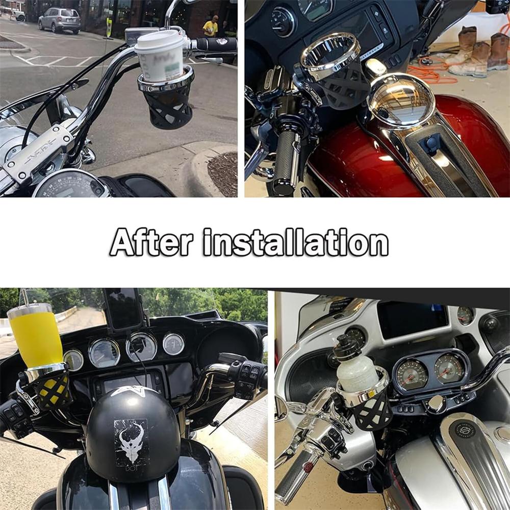 Motorcycle Handlebar Drink Cup Holder W/Mesh Basket Mount Universal