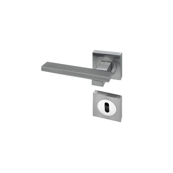 REIVILO Door Handle ZAMAK Capri + Key Rosette - Satin Nickel Chrome
