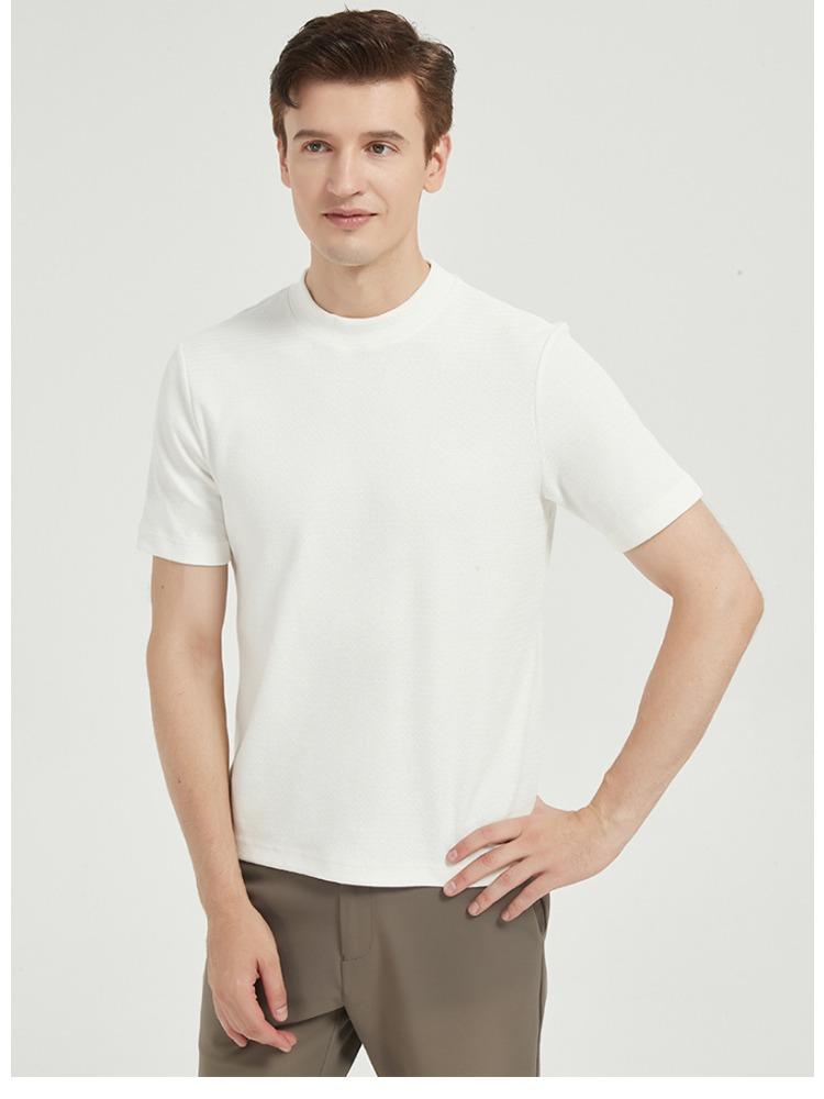 300g Cotton Youth T-shirt Base Layer Short-sleeve for Women Crew Neck Wrinkle-free Pullover Half-high Collar Men's Minimalist Breathable Tops