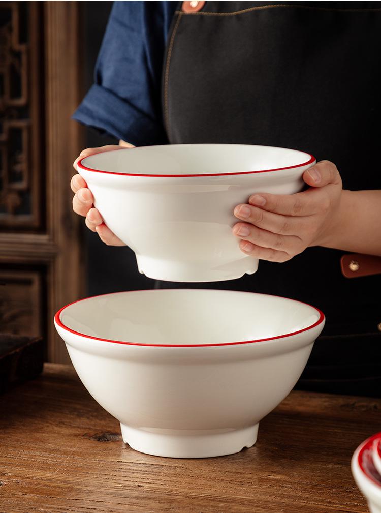 Retro Ceramic Bowl: Versatile Noodle, Soup & Stir-fry Dishware with Protective Rim
