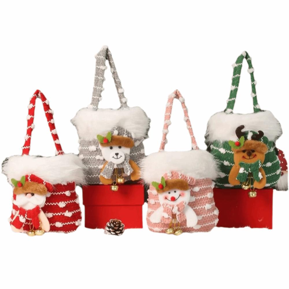 Bright Snowman Christmas Gift Bag Colorful Knitted Beautiful Knitted Gift Storage Bag Velvet Material Snowflake Design