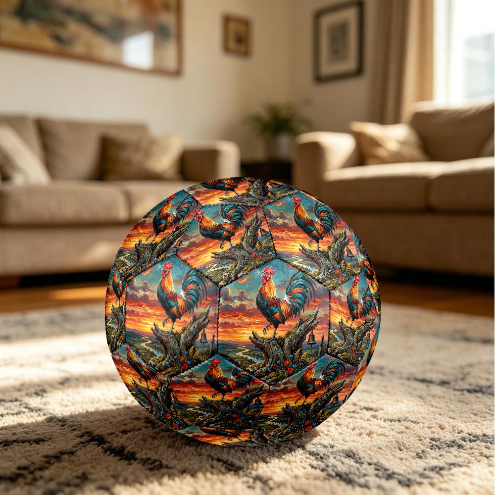 1pc Rooster Sunset Theme Soccer Ball Football, Size 5, Lightweight PVC, Durable Outdoor Training Soccer Ball, Gift m6149