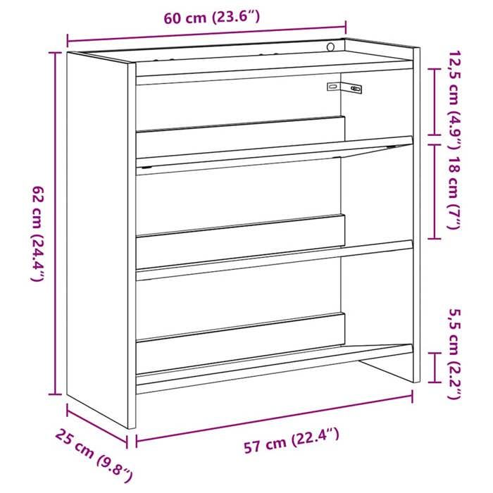 VidaXL Étagère à chaussures blanc 60x25x62 cm bois d'ingénierie, rangement de chaussures, armoire de rangement de 859887