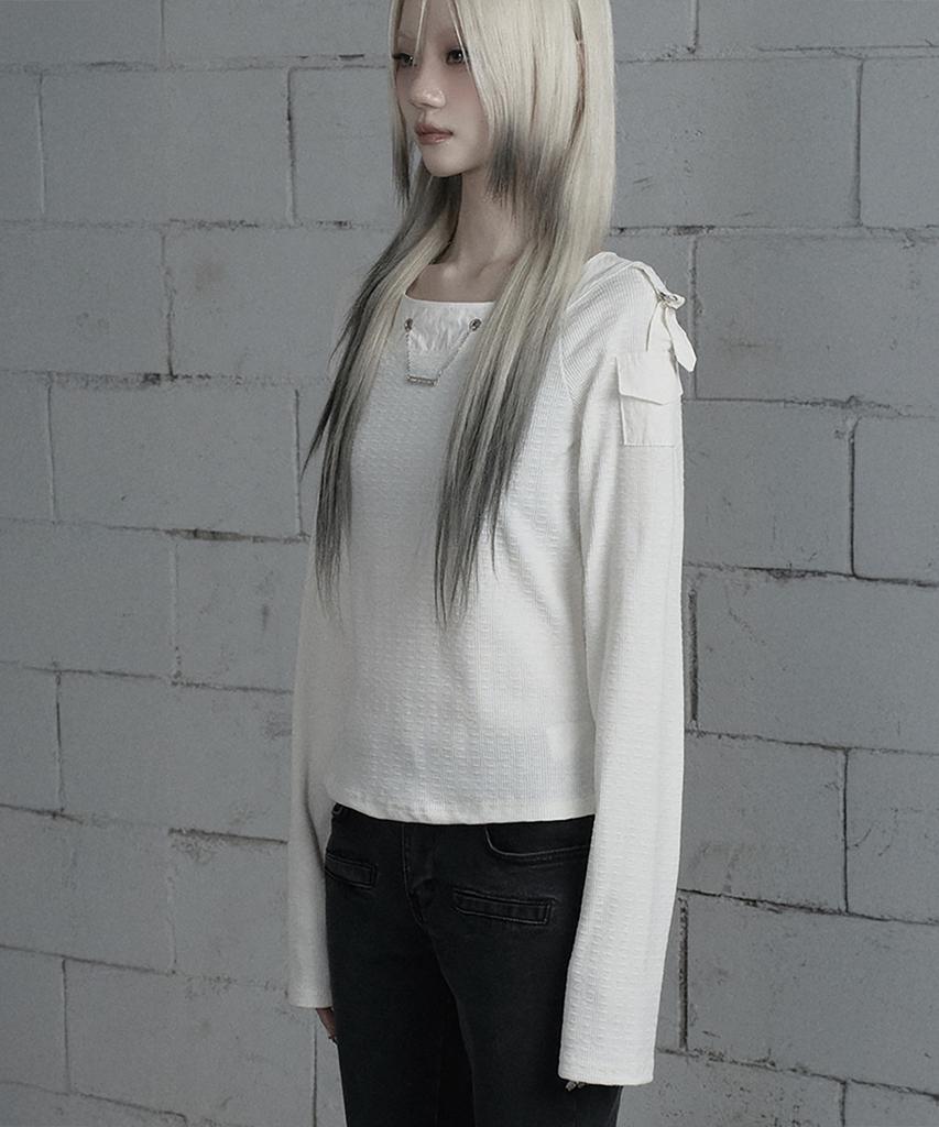 ETRE AU SOMMET Chain Bijo Pocket Long Sleeve T-Shirt (Ivory)