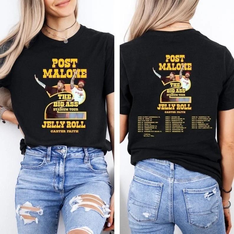 Post Malone amp Jelly Roll Big Ass Stadium Tour 2026 TShirt Unisex T-Shirt S