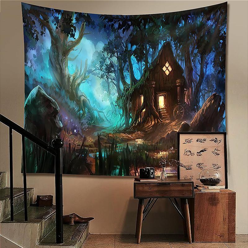 

Гобелен «Дерево життя» з водоспадами та ельфами під старим зачарованим деревом, прикраса лісової стіни, шпалери для спальні, вітальні, гуртожитку 200*150cm, Witch House
