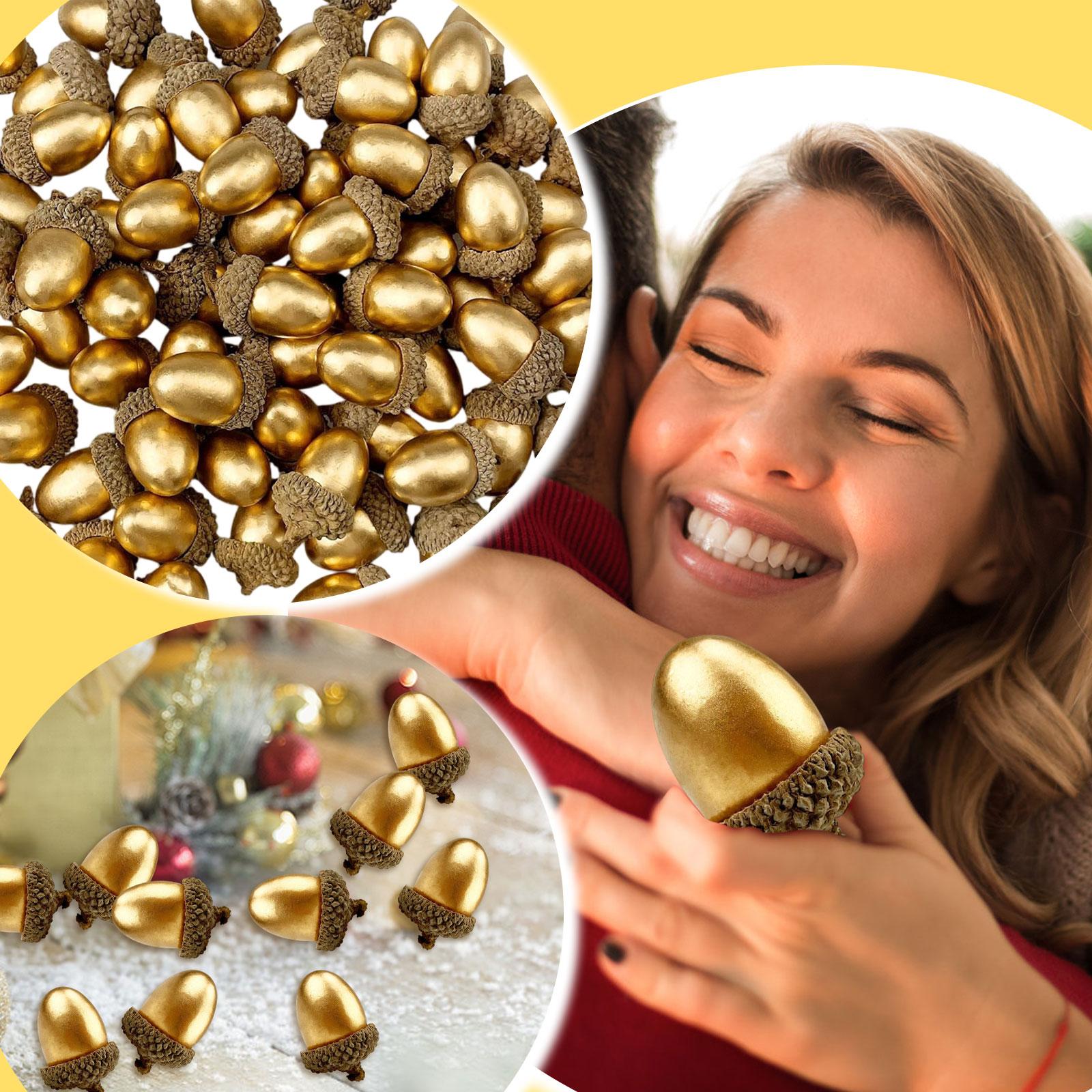 

50 шт. Искусственные желуди с натуральной шляпкой Поддельные для украшения дома, кухни, декора, рождественское украшение, осенний декор стола, поделки One Size